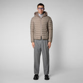 Man's animal free hooded puffer jacket Morus in elephant grey - Eco Warrior | Save The Duck