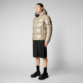 Man's animal free hooded puffer jacket Edgard in elephant grey - Shiny selection | Save The Duck