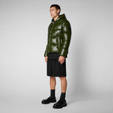Man's animal free hooded puffer jacket Edgard in pine green - Shiny selection | Save The Duck