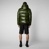 Man's animal free hooded puffer jacket Edgard in pine green - Shiny selection | Save The Duck