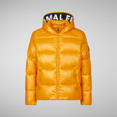 Man's animal free hooded puffer jacket Edgard in beak yellow | Save The Duck