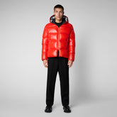 Man's animal free hooded puffer jacket Edgard in poppy red | Save The Duck