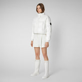 Woman's animal free cropped puffer jacket Nisha in off white - Very Warm Woman | Save The Duck