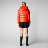 Woman's animal free hooded puffer jacket Cosmary in poppy red | Save The Duck