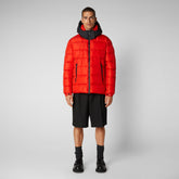 Man's animal free hooded puffer jacket Acantus in poppy red - Halloween | Save The Duck