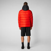 Man's animal free hooded puffer jacket Acantus in poppy red - Orange Men | Save The Duck