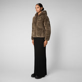 Woman's synthetic fur Laila in mud grey - Sale | Save The Duck