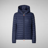 Woman's animal free hooded puffer jacket Daisy in navy blue | Save The Duck