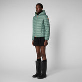 Woman's animal free hooded puffer jacket Daisy in seaweed green | Save The Duck