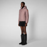 Woman's animal free hooded puffer jacket Daisy in withered rose | Save The Duck