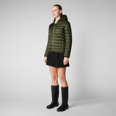 Woman's animal free hooded puffer jacket Alexis in pine green | Save The Duck