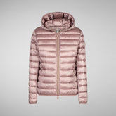 Woman's animal free hooded puffer jacket Alexis in bloom pink | Save The Duck