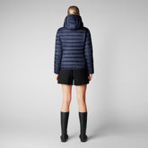 Woman's animal free hooded puffer jacket Alexis in blue black - W+Kids Made to match | Save The Duck
