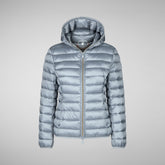 Woman's animal free hooded puffer jacket Alexis in blue fog | Save The Duck