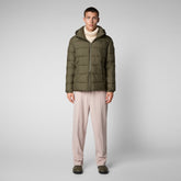 Man's animal free hooded puffer jacket Boris in laurel green - Dusty olive | Save The Duck