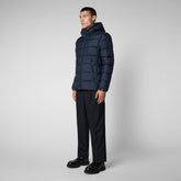 Man's animal free hooded puffer jacket Boris in blue black - New In Man | Save The Duck