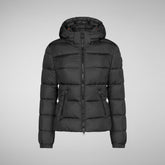 Woman's animal free hooded puffer jacket Tess in brown black | Save The Duck