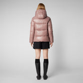 Woman's animal free hooded puffer jacket Lois in withered rose - Very Warm Woman | Save The Duck