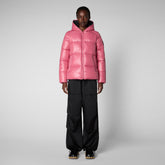Woman's animal free hooded puffer jacket Lois in bloom pink - Very Warm Woman | Save The Duck