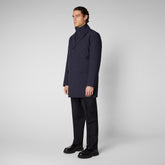 Man's long jacket Helmut in blue black - Men's Jackets | Save The Duck