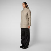 Woman's long jacket Alba in elephant grey - Warm Woman | Save The Duck