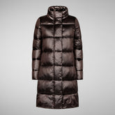 Woman's animal free long puffer jacket Alcea in brown black | Save The Duck