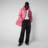 Woman's animal free long puffer jacket Kesha in bloom pink | Save The Duck