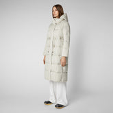 Woman's long animal free puffer jacket Ires in rainy beige - MENU: Woman view all | Save The Duck