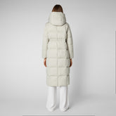Woman's long animal free puffer jacket Ires in rainy beige - MENU: Woman view all | Save The Duck