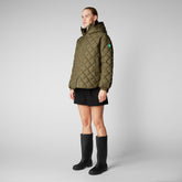Woman's hooded quilted jacket Herrea in sherwood green - Recycled Donna | Save The Duck