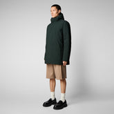 Man's hooded puffer jacket Sesle in green black | Save The Duck