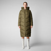 Woman's animal free hooded puffer jacket Janis in sherwood green - Recycled Woman | Save The Duck