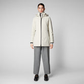 Woman's animal free hooded puffer jacket Lila in rainy beige | Save The Duck