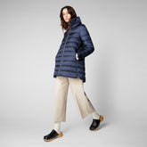Woman's animal free quilted puffer jacket Lydia in blue black - Classic Soul | Save The Duck
