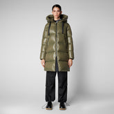 Woman's animal free hooded puffer jacket Isabel in laurel green - Pine Green | Save The Duck