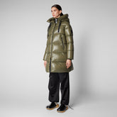 Woman's animal free hooded puffer jacket Isabel in laurel green - Pine Green | Save The Duck