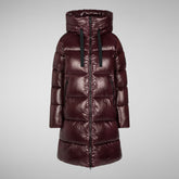 Woman's animal free hooded puffer jacket Isabel in burgundy black | Save The Duck