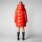 Woman's animal free hooded puffer jacket Isabel in poppy red | Save The Duck