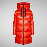 Woman's animal free hooded puffer jacket Isabel in poppy red | Save The Duck