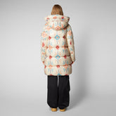 Woman's animal free long puffer jacket Yvette in tribal multicolor | Save The Duck