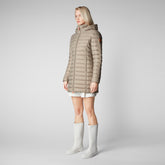 Woman's long animal free puffer jacket Carol in elephant grey | Save The Duck