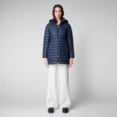Woman's animal free long puffer jacket Carol in navy blue - Blue Fog Woman | Save The Duck