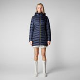 Woman's animal free long puffer jacket Reese in blue black - Navy Blu Woman | Save The Duck
