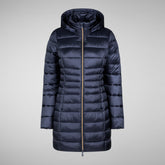 Woman's animal free long puffer jacket Reese in blue black | Save The Duck