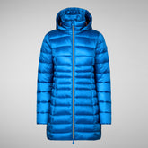 Woman's animal free long puffer jacket Reese in blue black | Save The Duck