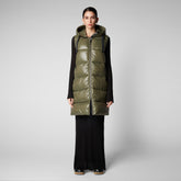 Woman's long gilet Iria in laurel green | Save The Duck