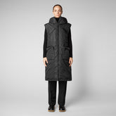 Woman's hooded long gilet Larix in black - Black Woman | Save The Duck