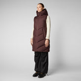 Woman's long gilet Judee in burgundy black - Eco Warrior | Save The Duck