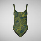 Woman's swimwear Ondine in macro palms on green | Save The Duck
