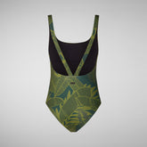 Woman's swimwear Ondine in macro palms on green | Save The Duck